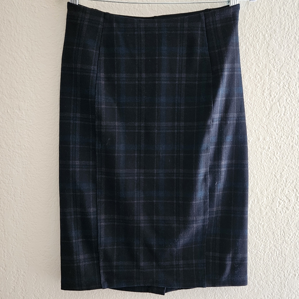 Liverpool Navy and Black Plaid Pencil Skirt